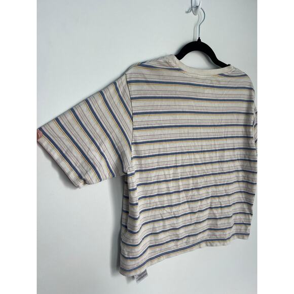 Levis Striped T Shirt Women S Cream Blue Yellow Cotton Casual - Picture 8 of 8